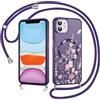 Coiwxmoi Cover Magnetica per iPhone 12/iPhone 12 Pro con Cordino, Compatibile con MagSafe, Aesthetic Fiori Disegno Custodia con Corda Collana, Traslucida Silicone TPU Hard PC Antiurto Case, Viola