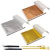 JNYUTEEN 300 Fogli Foglia Oro per Fai da Te, Set con Pennelli E Pinzette Carta Dorata 8 x 8,5 cm, Oro Argento Finto per Progetti DIY Decorazione Artigianato