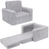 SLIGUY Divano e sedia per bambini, trasformabile da divano a lettino, divano estraibile con rivestimento in sherpa, grigio scuro
