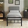 EMODA Struttura letto in metallo con testiera e pediera imbottite, struttural letto singolo alta 36 cm, 80 x 190 cm con supporto a doghe in acciaio resistente, silenziosa, facile da montare
