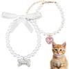 Gosknor 2pz Collare con Perle per Gatto Cani, Cucciolo di Gattino Collana di Perle Collare da Sposa Carino Ciondolo Osso con Strass di Cuore Gioielli per Accessori per Feste per Ragazze Gatti e Cani
