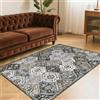 LuxFocus Tappeto vintage lavabile, 80 x 150 cm, grande tappeto con accento orientale, antiscivolo, stampa floreale, pieghevole, a pelo basso, per interni, cucina, camera da letto, soggiorno, grigio