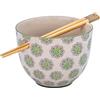 Sass & Belle Ciotola verde per noodle con bacchette con stampa geometrica, set di ciotole in ceramica per ramen per cibo giapponese, eleganti stoviglie Sass e Belle, ideale per tagliatelle, ramen
