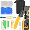 Mapille Crimpatrice RJ45 Pass Through con Tester di Rete, Pinza Multifunzione per Cavi Ethernet CAT5/CAT5e/CAT6/CAT6A/CAT7, 50 Connettori RJ45 e Guaine, Kit Strumenti di Rete