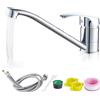GOEDCH Miscelatore monocomando girevole a 360°: rubinetto per lavello in acciaio inox con cartuccia in ceramica, cromato monocomando, rubinetto da cucina con tubo da 60 cm, per lavabo doppio