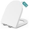 MEEJEE Sedile WC lungo a forma di D, 460 x 365 mm, coperchio WC con abbassamento automatico a forma di D, bianco, coperchio WC in Duroplast, sedili WC Soft Close, chiusura silenziosa, occhiali stabili