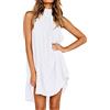 QKEPCY Vestito Donna Elegante Corto Abito Spalle Scoperte Casual Moda Vestitino Tunica Primavera Estate Mini Abitino Copricostume Abito a Tinta Unita a Pieghe per Il Tempo Libero (Bianco M)