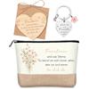 Xuniea Set Regalo per Amica 4 Pezzi, Trousse per il Trucco in Juta di Cotone, Portachiavi a Forma di Cuore, Cuore di Legno, Busta con Coulisse - Regalo per Natale, Compleanno o Festa dell'Amicizia