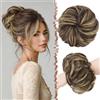 FESHFEN Chignon Finto per Capelli, Elastici Chignon Finti Sintetica Ondulato Capelli Naturale Coda di Cavallo Posticci per Capelli Spessi Updo per Donne Ragazze, 55g Castano Scuro e Biondo Champagne