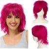 Luxiremi Parrucca per cosplay anime capelli corti, mandarini, rosa caldo, per uomo e donna, costume di Halloween e carnevale