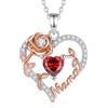 EUDORA Harmony Ball Heart Mama Collana per Donna Argento Sterling S925, Collana con Rose Mamma con Cuore Granato Ciondolo Madre Gioielli per Mamma Regali per la Festa della Mamma per la Mamma, 18+20