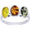 Designer Inspirations Boutique tri-colour rotondo 3-stone ambra anello in argento Sterling - giallo, verde, arancione ambra gioielli l-r disponibili - , argento, 52 (16.6), cod. R6638M-M&M-CME-L-RING