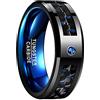 NUNCAD 8mm Anello Uomo Donna in Tungsteno con Fibra di Carbonio e Zircone Blu + Nero, Anello Fidanzamento Quotidiano Moda Taglia 28.5