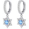SLUYNZ Solid 925 Argento Sterling Scintillante Cristallo Blu Fiocco di Neve Orecchini Cerchio per Le Donne Teen Ragazze CZ Fiocco di Neve Orecchini A Cerchio Goccia Regali Di Natale (A-Silver)