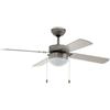 Eglo Ventilatore da soffitto Gelsina a quattro pale con interruttore a strappo, con luce e funzione estate/inverno, pale in fibra di legno MDF color argento, motore AC, Ø 106,6cm