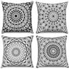 Hnmdmyi Copricuscino Boho 50x50 Set di 4, Nero Retro Floreale Mandala Bussola Medaglione Bohemian Decorativo Lino Copricuscini per divano letto giardino esterno Home Decor