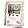 3-B Cornice portafoto Salo Duo - Bianco vintage (Rustical con venature del legno visibile)/Bianco - 15 x 21 cm (A5) - Cornice in legno, cornice per documenti con vetro acrilico