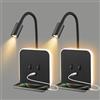 Strixorn Lampada da Lettura LED 3W + 9W 3000K, Lampada da Parete con Porte USB e Vassoio per Telefono Faretto, faretto da Lettura a Muro Luce Ambientale Regolabile e Flessibile per Camera(Schwarz, 2 Stück)