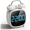 PiKaPiKaP Sveglia da Comodino Forte per Adulti che Dormono Pesanti, Sveglia Digitale con 2 Allarme, Snooze, 3 Livelli di Luminosità, Controllo Vocale, USB Ricaricare, Sistema 12/24 Ore Doppio, bianco