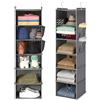 AOOWU Organizer Armadio, Organizzatore Armadio Pieghevole, Organizer da Appendere con Ganci in Metallo, con 6 Scomparti con 2 Tasche Laterali a Rete per Vestiti, Maglie, Asciugamani e Scarpe