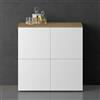 doporro Mobile Organizzatore Credenza Buffet in Legno con 4 Ante Push-to-Open e Soft-Close per Soggiorno, Sala da Pranzo o Ingresso, 76x36,4x76 cm Marrone chiaro e Bianco opaco Schrank04