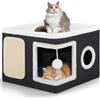 Shikha Letti pieghevoli per gatti da interno, 43 x 43 x 32 cm grande cuccia per gatti con tiragraffi e palla da gioco, Cubo Gatto a 2 strati con morbidi cuscini bifacciali per tutte le stagioni, nero-grigio