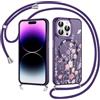 Coiwxmoi Cover Magnetica per iPhone 13 Pro Max con Cordino, Compatibile con MagSafe, Aesthetic Fiori Disegno Custodia con Corda Collana, Traslucida Matte Silicone TPU Hard PC Antiurto Case, Viola