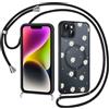 Coiwxmoi Cover Magnetica per iPhone 14/iPhone 13 con Cordino,Compatibile con MagSafe, Aesthetic Fiori Disegno Custodia con Corda Collana, Traslucida Matte Silicone TPU Hard PC Antiurto Case, Nero