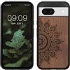kwmobile Custodia Compatibile con Google Pixel 8a Cover - Back Case in Legno con Bumper in Silicone TPU - Sole marrone scuro