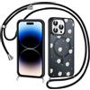 Coiwxmoi Cover Magnetica per iPhone 13 Pro Max con Cordino, Compatibile con MagSafe, Aesthetic Fiori Disegno Custodia con Corda Collana, Traslucida Matte Silicone TPU Hard PC Antiurto Case, Nero