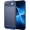 WJXEXRS Cover per iPhone 17 Air, Custodia Spazzolata e Fibra di Carbonio Morbido Silicone TPU Slim Fit Case, Antiurto, Antigraffio, Antiscivolo, Protezione Cover Grado Militare iPhone 17 Air -Blu