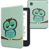 kwmobile Custodia eReader Compatibile con Kobo Clara 2E Cover - eBook Reader Flip Case - turchese/marrone/menta - Civetta dormiente