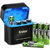 Kratax Batteria ricaricabile al litio AA, confezione da 8 con caricabatterie, batterie AA al litio ad alta capacità, 1,5 V, 3700 mWh, 2000 cicli di ricarica, batterie ricaricabili AA agli ioni di