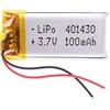 Liter energy battery Batteria 401430 LiPo 3.7V 100mAh 0.37Wh 1S 5C Liter Energy Battery per l'elettronica Ricaricabile Telefono Portatile Video Luce LED GPS - Non adatto per Radiocomando 32x14x4mm (100mAh|401430)