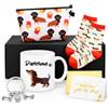 Nuenen Set di 5 Regali a Tema Cani Include Tazza da Caffè Divertente in Ceramica Calzini Portachiavi con Scatola Borsa per Trucco Biglietto di Auguri Regali per Amanti di Cani (Bassotto)