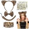 MorLuks 5 pezzi leopardi costume da leopardo con orecchie di leopardo cerchietto per capelli, papillon leopardato, accessorio per carnevale, cosplay