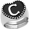 Beloved ❤️ Anello da donna con Lettera iniziale in acciaio - Smalto acrilico opaco nero - Comfort fit leggermente regolabile con gambo aperto (Large, Lettera C)