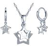 Yumilok, collana da donna con ciondolo a forma di stella, orecchini a cerchio in argento Sterling 925, set di gioielli per donne e ragazze