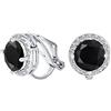 Bling Jewelry 2CT Brilliant Cut Solitaire Round Cubic Zirconia CZ Halo Clip On Stud Earrings Simulated Black Onyx Silver Plated Brass