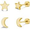 FACOKO 2 paia di orecchini da donna in oro 14k, orecchini a bottone piatto in titanio, orecchini ipoallergenici a forma di stella e luna, orecchini a perno senza nichel per uomo (Luna e Stella - Oro-5MM)