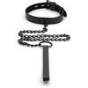 BONDAGERIE® Collarino Guinzaglio in pelle vegana Total Black, hot sexy per donna uomo schiava nero, regolabile