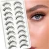 EMEDA 10 paia di ciglia finte 3D naturali Ciglia fatte a mano al 100% Ciglia Wispies corte morbide e riutilizzabili per il trucco degli occhi banda trasparente Natural eyelashes