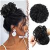 FESHFEN Chignon Finto per Capelli, Nero Elastici Chignon Finti Sintetica Ondulato Capelli Naturale Coda di Cavallo Posticci per Capelli Spessi Updo per Donne Ragazze, 55g