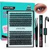 AMZGIRL LASH Kit di Estensioni per Ciglia 280PCS Cluster di Ciglia 60D 80D Kit di Estensioni per Ciglia Fai-da-Te Ciglia Individuali Kit di Cluster di Ciglia Naturali con Colla e Rimuovi Ciglia, Pinzette per