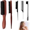 LAIVIYA Spazzola Setole Cinghiale,5pcs Styling di Capelli e Barba Spazzola per Capelli con Manico Set per Styling di Capelli e Barba,assaggio del Cuoio Capelluto Uomo e Donna
