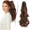 S-noilite Coda Cavallo con Pinza 45cm Ricci Ondulati Mossi Naturali Capelli Sintetici Posticci Extension Coda di Cavallo per Donna,Nero mix Ramato Chiaro
