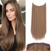 JJstar Extension Capelli Ricci Halo 50cm, ca.Biondo castano | Extension Halo riccia da 50 cm, ca. 120 g, con filo regolabile e tre clip rimovibili per dare volume e lunghezza senza colla.