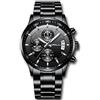 CRRJU Orologio da polso impermeabile al quarzo cronografo da uomo d'affari casual cinturino in acciaio inossidabile nero, Nero , 42 mm, Classico