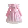 HEOXIN Vestito Ragazza Abito Principessa Bambina in Tulle con Paillettes, Tutu Puff Coste Collo Rotondo Maniche Lunghe, Vestito da Scintillante Linea A Compleanno Festa Autunno Inverno 2-3 Anni, Rosa