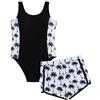 WYTbaby Costume da bagno da ragazza, intero, UV, con protezione solare, senza maniche, con shorts, stampa tropicale per ragazze 7-14 anni, viola., 7-8 Anni